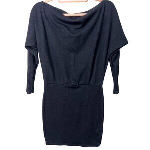 Fashion Nova Dolman Daze Black Ribbed Knit Mini Dress Size M Polyester Blend